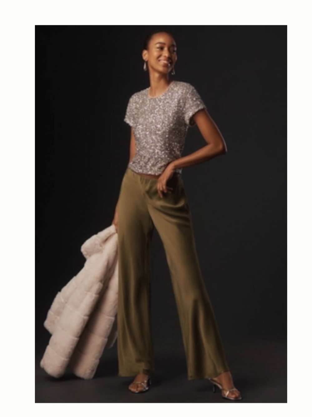 Anthropologie Olive Wide-Leg Satin Trousers